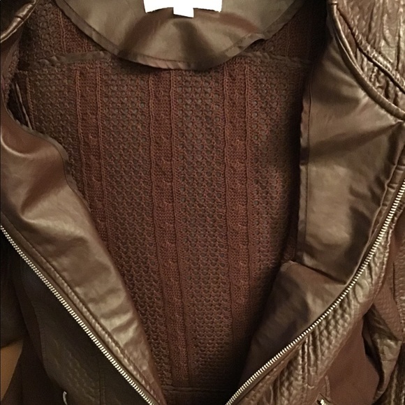 Brown cable knit and leather sweater/jacket - Picture 3 of 4